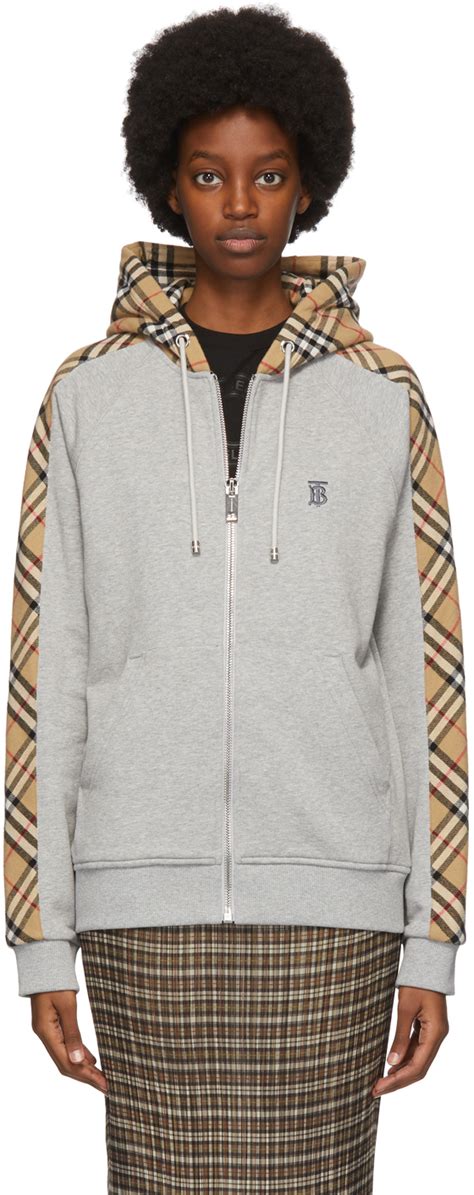 burberry grey check panel kurke hoodie